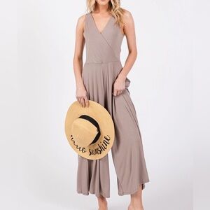 Naked wardrobe Beige sleeveless wide leg Jumpsuit